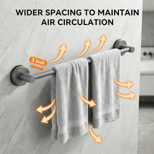 Suction Cup Towel Bar for Bathroom, Adjustable 14.6-24 inch | No Drill Towel Rack, Heavy Duty Stainless Steel Wall Mounted Towel Holder (Grey) - color: Grey