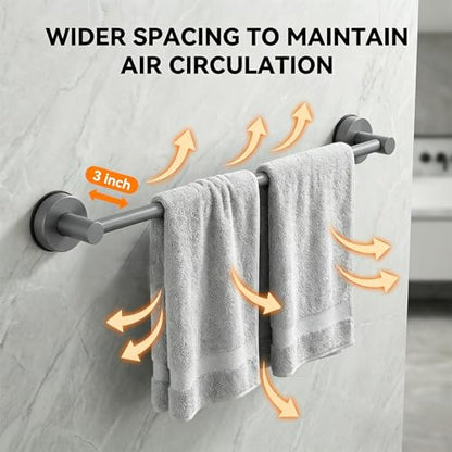 Suction Cup Towel Bar for Bathroom, Adjustable 14.6-24 inch | No Drill Towel Rack, Heavy Duty Stainless Steel Wall Mounted Towel Holder (Grey) - color: Grey