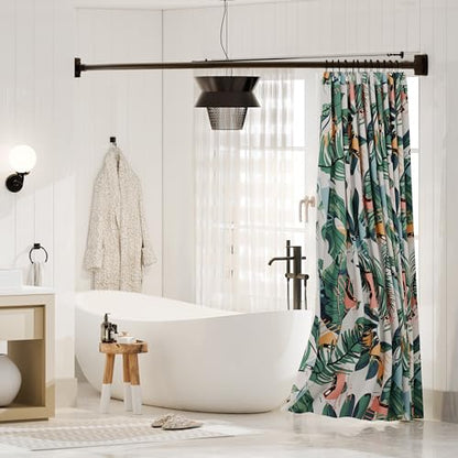 Curved Shower Curtain Rod, Need to Drill, 35-76 inches Adjustable Curved Shower Rod Rustproof Shower Rod Round Shower Curtain Rod for Bathroom, Bathtub, Stall, Stainless Steel, Bronze - color: bronze