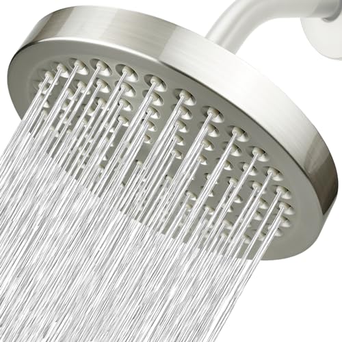 High Pressure Rain Shower Head - High Flow Rainfall Showerhead - Luxury Modern Look - Pressure Boosting Bathroom Shower Heads (6 inches, Brushed Nickel) - color: Brushed Nickel