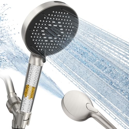 SR SUN RISE NSF Certified Filtered Shower Head with Handheld for Hard Water to Remove Chlorine High Pressure 9-Spray Setting (with Power Wash) Anti-Clog Nozzles(1Filter, Brushed Nickel) - color: Brushed Nickel, style: 2.5 Gallon Per Minute+1 Filter