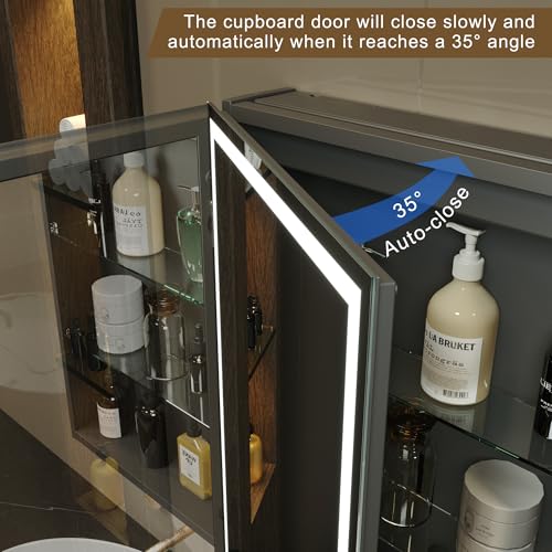 20x28 Inch Left Hinge Aluminum LED Bathroom Medicine Cabinet with Mirror | Light Adjustment, Anti-Fog, Sockets&USBs, High Capacity, Easy to Install - color: Left Hinge-20*28