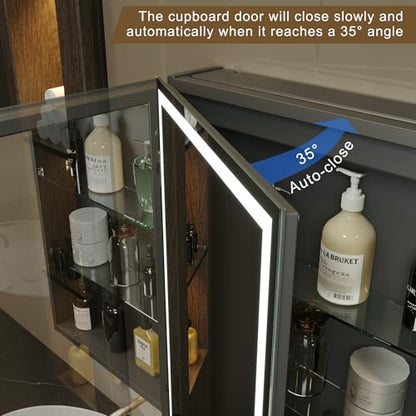 20x28 Inch Left Hinge Aluminum LED Bathroom Medicine Cabinet with Mirror | Light Adjustment, Anti-Fog, Sockets&USBs, High Capacity, Easy to Install - color: Left Hinge-20*28