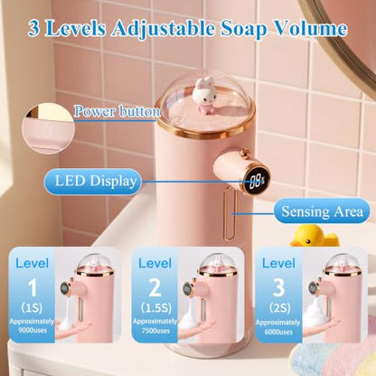 Automatic Liquid Soap Dispenser Touchless, USB Rechargeable Smart Hand Soap Dispenser, 13.5oz/400ml, 3-Level Adjustable, Wall Mounted for Kitchen Bathroom Family (Pink) - color: Pink