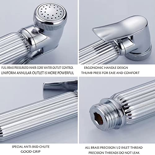 Solid Brass Handheld Bidet Sprayer Toilet-Adjustable Water Pressure Control with Bidet Hose for Feminine Wash Bidet Faucets Sprayer for Kitchen and Toilet Cleaning