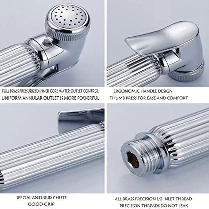 Solid Brass Handheld Bidet Sprayer Toilet-Adjustable Water Pressure Control with Bidet Hose for Feminine Wash Bidet Faucets Sprayer for Kitchen and Toilet Cleaning