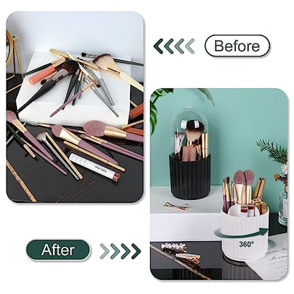 JessLab Makeup Brush Holder Organizer with Lid, 360 Degree Rotatable Spinning Cosmetics Holder Display for Bathroom Vanity Countertop, Black - color: Black