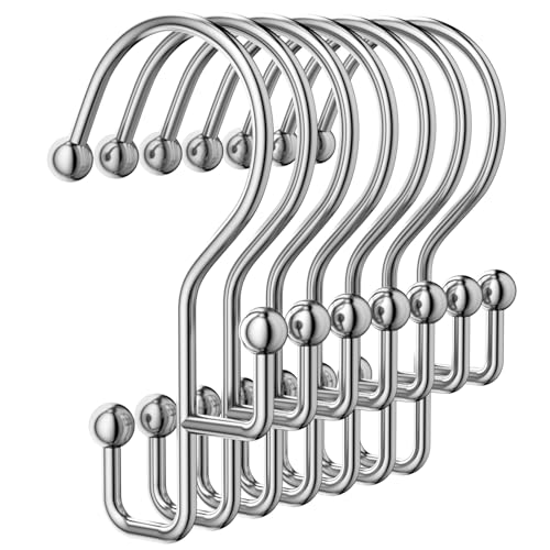 Goowin Shower Curtain Hooks, Silver Shower Curtain Hooks Rust Proof, Anti-drop Metal Shower Curtain Rings Hooks, Double Shower Hooks for Shower Curtain, Shower Rings for Curtain & Liner, Silver-12 Pcs - color: Chrome, size: Minimalist