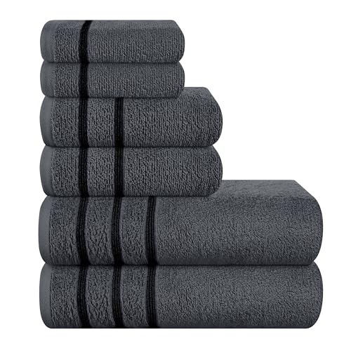 MyOwn Ultra Soft 6 Pack Cotton Towel Set, Contains 2 Bath Towels 28x55 inch, 2 Hand Towels 16x24 inch & 2 Wash Coths 12x12 inch, Ideal Everyday use, Compact & Lightweight - Charcoal Grey, 71659 - color: Charcoal Grey, size: 6-Piece Towel Set