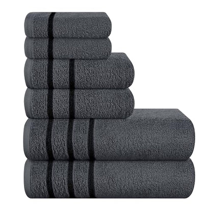 MyOwn Ultra Soft 6 Pack Cotton Towel Set, Contains 2 Bath Towels 28x55 inch, 2 Hand Towels 16x24 inch & 2 Wash Coths 12x12 inch, Ideal Everyday use, Compact & Lightweight - Charcoal Grey, 71659 - color: Charcoal Grey, size: 6-Piece Towel Set