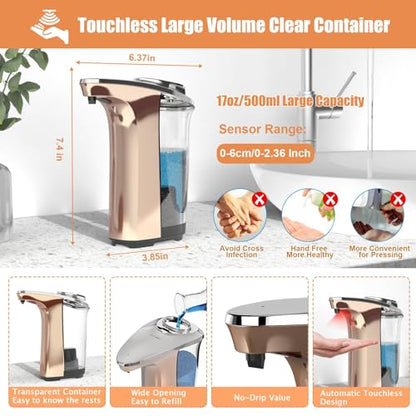 Automatic Soap Dispenser, PZOTRUF Touchless 17oz/500ml with Upgraded Infrared Sensor, 5 Adjustable Soap Dispensing Levels, Liquid Hand Soap Dispenser for Bathroom (Rose Gold) - color: Rose Gold