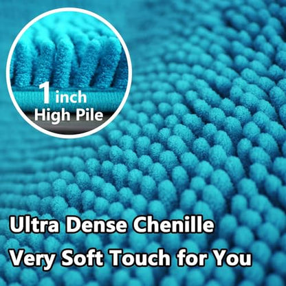Bathroom Rugs Chenille, Extra Thick and Absorbent, Non-Slip, Machine Washable, Dry Quckily, Soft Cozy Plush, Used Under Shower Bathtub and Sink, Bath Mat Sets Turquoise - color: Light Blue, size: 20 x 32 inch + 20 x 20 inch (U-Shape)