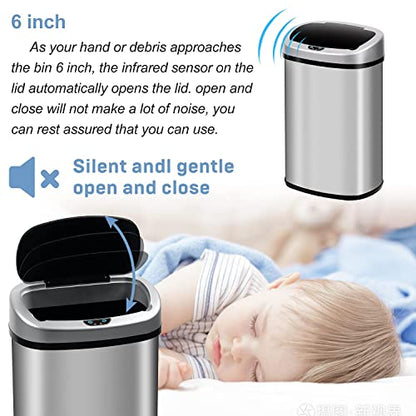 13 Gallon Stainless Steel Trash Can with Lid,Touch Free Automatic Kitchen Trash Can,Fingerprint-Resistant Soft Close Lid Garbage Can, 50L Large Capacity Garbage Can for Kitchen Home Office(Sliver) - color: Sliver