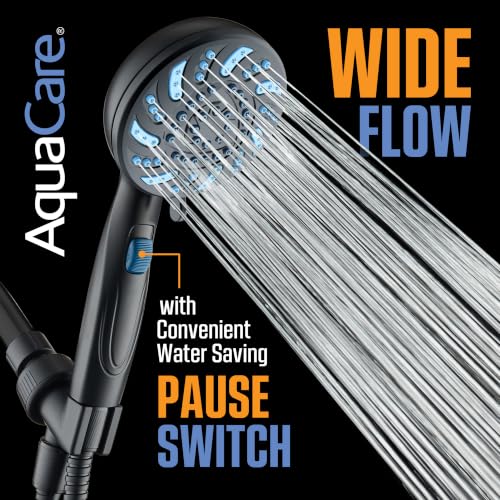 AquaCare 2026 High Pressure 7-mode Handheld Shower Head with Pause Switch | Detachable Showerhead Wand, Stay-Clean Jets, Extra-long 6 ft. Stainless Steel Hose, Dual Wall & Overhead Brackets / Black - color: Black