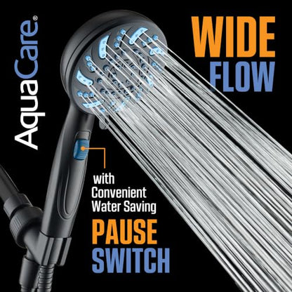 AquaCare 2026 High Pressure 7-mode Handheld Shower Head with Pause Switch | Detachable Showerhead Wand, Stay-Clean Jets, Extra-long 6 ft. Stainless Steel Hose, Dual Wall & Overhead Brackets / Black - color: Black