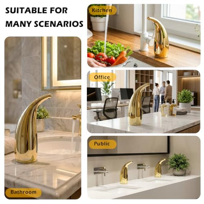 Automatic Soap Dispenser, 300 mL, 4 Levels, Rechargeable | Touchless sensor dispensing with 4 adjustable output levels, a 300 mL tank, and convenient magnetic charging for daily use - color: Gold 2 Pack