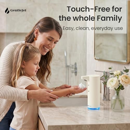 GentleJet EasyFoam Automatic Foaming Soap Dispenser, Touchless USB-C Rechargeable Sensor Pump, 304 Stainless Steel, Adjustable Foam, IPX5 Water-Resistant for Bathroom & Kitchen, 10 fl oz / 300 mL - color: Apricot