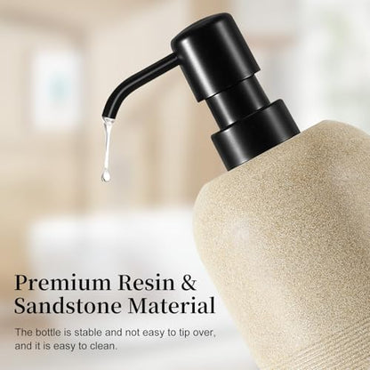Luxspire Soap Dispenser Cylinder-Shaped Resin Soap Dispenser, Beige, 2pack | 450ml Premium sandstone resin, modern cylindrical design easy clean pump, 2 bottles, multi-purpose liquid storage - color: Beige+beige