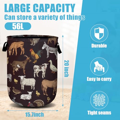 Cute Farm Animals Laundry Basket, Laundry Hamper Collapsible Oxford Cloth with Handle Clothes Storage Bin for Bathroom Laundry Room Bedroom 15.7 X 20 Inch - color: Cute Farm Animals