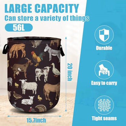 Cute Farm Animals Laundry Basket, Laundry Hamper Collapsible Oxford Cloth with Handle Clothes Storage Bin for Bathroom Laundry Room Bedroom 15.7 X 20 Inch - color: Cute Farm Animals