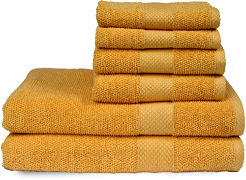 MAURA Premium Bath Towel Set 100% Cotton. 6 Piece Ultra Absorbent Quick Dry Soft Terry Bath Towels for Bathroom, Hotel and Spa Quality, Pure Gold - color: Pure Gold, size: Bath Towels Set