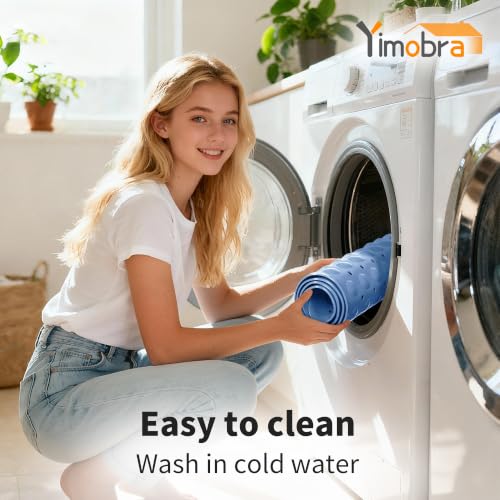 Yimobra Non Slip Bathtub Mat 40 x 16 Inch, Extra Long Shower Mat with Drain Holes, Machine Washable Baby Bath Mats, Strong Suction Cups for Bathroom Floor, Blue - color: Blue