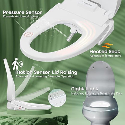 BidetMate 3500 Series Smart Bidet Toilet Seat, Auto Open Lid, Remote | Auto open/close lid, heated seat, unlimited warm-water wash, dryer, self-cleaning nozzle. Remote. Fits elongated toilets.