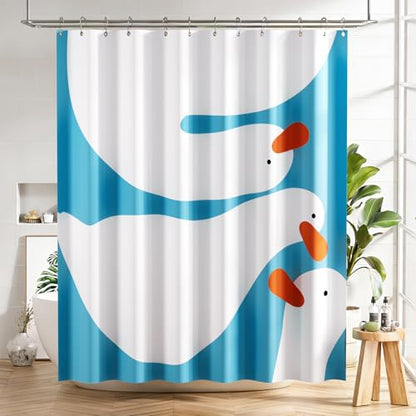AmazerBath Cute Goose Shower Curtain, Cute Bathroom Shower Curtain Set with 12 Shower Curtain Hooks, Rustic Fabric Shower Curtain, 72x72 Inches - color: B-vertical Stripes of Geese, size: 72"W x 72"L (Pack of 1)