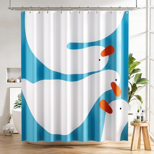 AmazerBath Cute Goose Shower Curtain, Cute Bathroom Shower Curtain Set with 12 Shower Curtain Hooks, Rustic Fabric Shower Curtain, 72x72 Inches - color: B-vertical Stripes of Geese, size: 72"W x 72"L (Pack of 1)