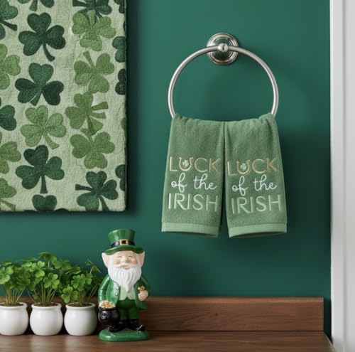 Serafina Home St. Patrick's Day Kitchen Hand Fingertip Towels, 100% Cotton Embroidered Shamrock Design, Green Towels with Luck of The Irish Design, Set of 2, 12" x 18" - color: Irish Luck