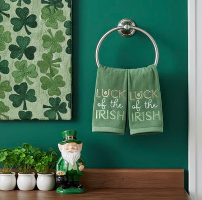 Serafina Home St. Patrick's Day Kitchen Hand Fingertip Towels, 100% Cotton Embroidered Shamrock Design, Green Towels with Luck of The Irish Design, Set of 2, 12" x 18" - color: Irish Luck