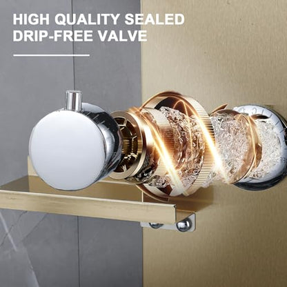LED Shower Panels Tower System, LCD Temperature Display with Shelf, 304 Stainless Steel System with Rainfall Shower Head with Handheld Massage Body Jets Waterfall Bathtub, Brushed Gold - color: Brushed Gold