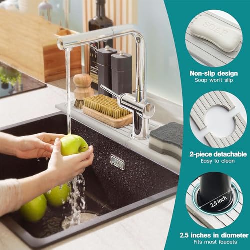 Absorbent Faucet Mat 23.6 X 3.9 inch Stone Sink Faucet Mat Diatomite Sink Drying Stone for Kitchen Bathrooms ( Light Grey ) - color: Light Grey