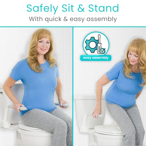 Vive Toilet Safety Rail with Flip-Up Handles - 450 lb Capacity Senior | Safety Frame for Elderly & Disabled - Handicap Grab Bar Riser Stand Assist with Arms for Bathroom Assistance & Raised Toilets