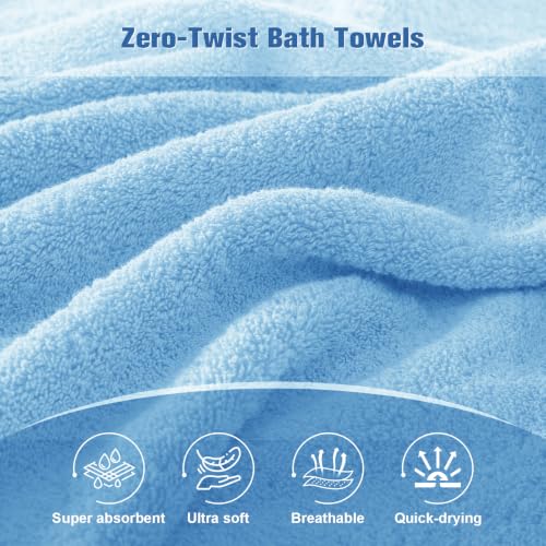 COZYART Bath Towel Set 6 PCS, Sky Blue 100% Turkish Cotton 650GSM Soft | Absorbent Quick Dry, OEKO‑Tex 100 Cert. Zero Twist Ring Spun Cotton, Plush Fluffy, Breathable Hotel Quality Bathroom Towels - color: Light Blue