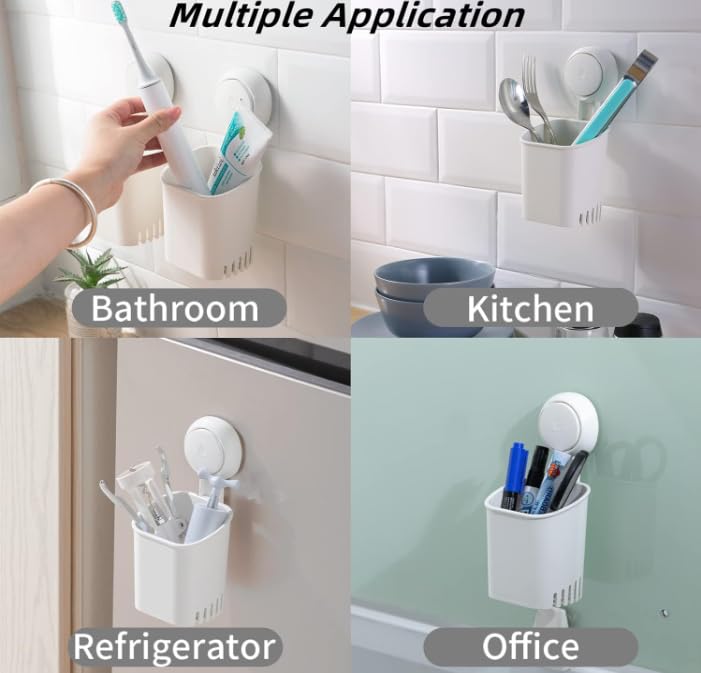 HOME&I Suction Cup Toothbrush Holder for Shower Wall, Drill-Free Self-Draining Bathroom Organizer, Removable Wall Mounted Storage for Toothpaste, Razor & Accessories - size: 1 Pack/White