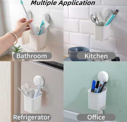 HOME&I Suction Cup Toothbrush Holder for Shower Wall, Drill-Free Self-Draining Bathroom Organizer, Removable Wall Mounted Storage for Toothpaste, Razor & Accessories - size: 1 Pack/White