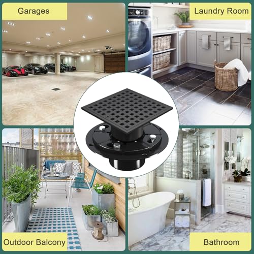 4 Inch Square Shower Floor Drain with Flange and Hair Strainer | SUS304 Stainless Steel, Anti-Clog, Matte Black Shower Drain with Hair Catcher, Removable Grid Drain Cover, For Bathroom - color: Matte Black