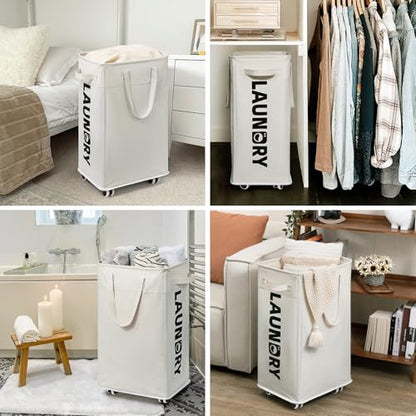 Goodpick 2-Pack Hamper with Wheels & Wash Bag, College Dorm Essentials,75L | Clothes Hamper with Removable Wash Bag for Laundry Room, Large Rolling Laundry Basket with Handles, White - color: White 2-Pack