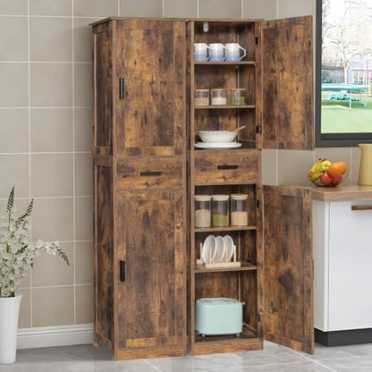 usikey 67'' Tall Storage Cabinet with Adjustable Shelves & 2 Doors, Bathroom Cabinet with 1 Drawer, Narrow Tall Cabinets for Living Room, Home Office, Rustic Brown - color: Rustic Brown