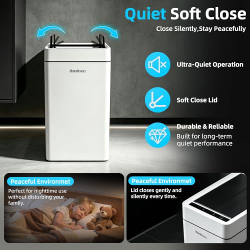4.5 Gallon Slim Bathroom Touchless Trash Can, Automatic Smart Trash Can with Air-Press Bag Expander, Sensor Lid Waste Bin for Bedroom, Office & RV, White - size: 4.5 Gallon-P
