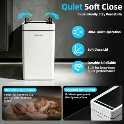 4.5 Gallon Slim Bathroom Touchless Trash Can, Automatic Smart Trash Can with Air-Press Bag Expander, Sensor Lid Waste Bin for Bedroom, Office & RV, White - size: 4.5 Gallon-P