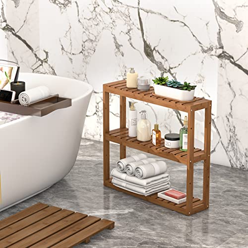 Domax Bamboo Bathroom Shelf 3-Tier Wall Mount Storage Rack Multifunctional Adjustable Layer Free Standing Over Toilet Utility Shelves Living Room Kitchen (Walnut) - color: Walnut