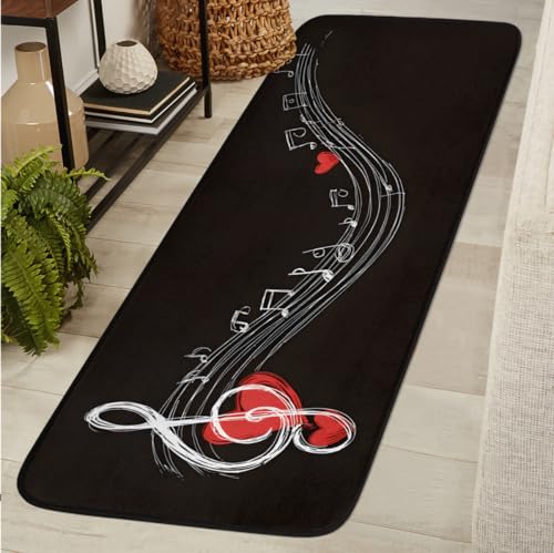 Heart Music 2' X 6' Washable Soft Comfort Carpet Runner Non-Slip Absorbent Area Rugs for Indoor Hallway Kitchen Laundry Bathroom Entryway Bedroom Runner Mat - color: Print 18