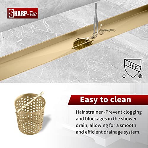 Sharp-tec 48 inch Linear Shower Drain, Golden Linear Drain with cUPC Certification, 304 Stainless Steel Shower Drain Easy to Install and Clean for Bathroom Shower Room, ST-099-48G - color: Gold, size: 48 inch