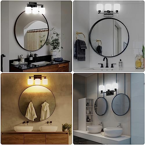 Black Bathroom Light Fixtures Over Mirror 18 Inches | Rustproof 3-Light Vanity Lights Over Mirror, E26 Standard Socket, Milky White Glass Shades, Bulbs Not Included - color: Black-3 Light