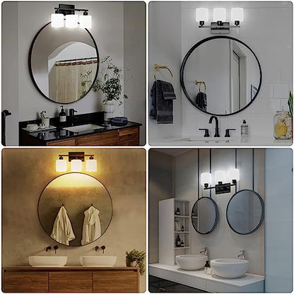 Black Bathroom Light Fixtures Over Mirror 18 Inches | Rustproof 3-Light Vanity Lights Over Mirror, E26 Standard Socket, Milky White Glass Shades, Bulbs Not Included - color: Black-3 Light