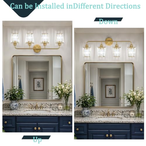 Brushed Gold Vanity Lights, 4-Light Crystal Bathroom Light Fixtures | Modern Bathroom Vanity Light E26 Wall Light over Mirror (Exclude Bulb) - color: Brushed Gold, size: 4-Light