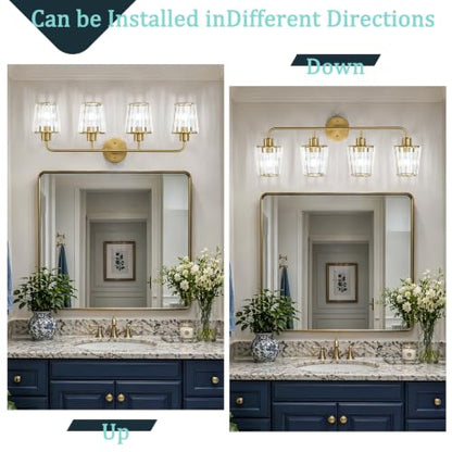 Brushed Gold Vanity Lights, 4-Light Crystal Bathroom Light Fixtures | Modern Bathroom Vanity Light E26 Wall Light over Mirror (Exclude Bulb) - color: Brushed Gold, size: 4-Light