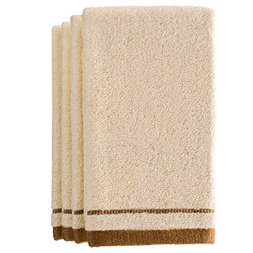 Creative Scents Cotton Fingertip Towels Set - 4 Pack - 11 x 18 Inches Decorative Extra-Absorbent and Soft Terry Towel for Bathroom - Powder Room, Guest and Housewarming Gift (Cream and Brown) - color: Ivory